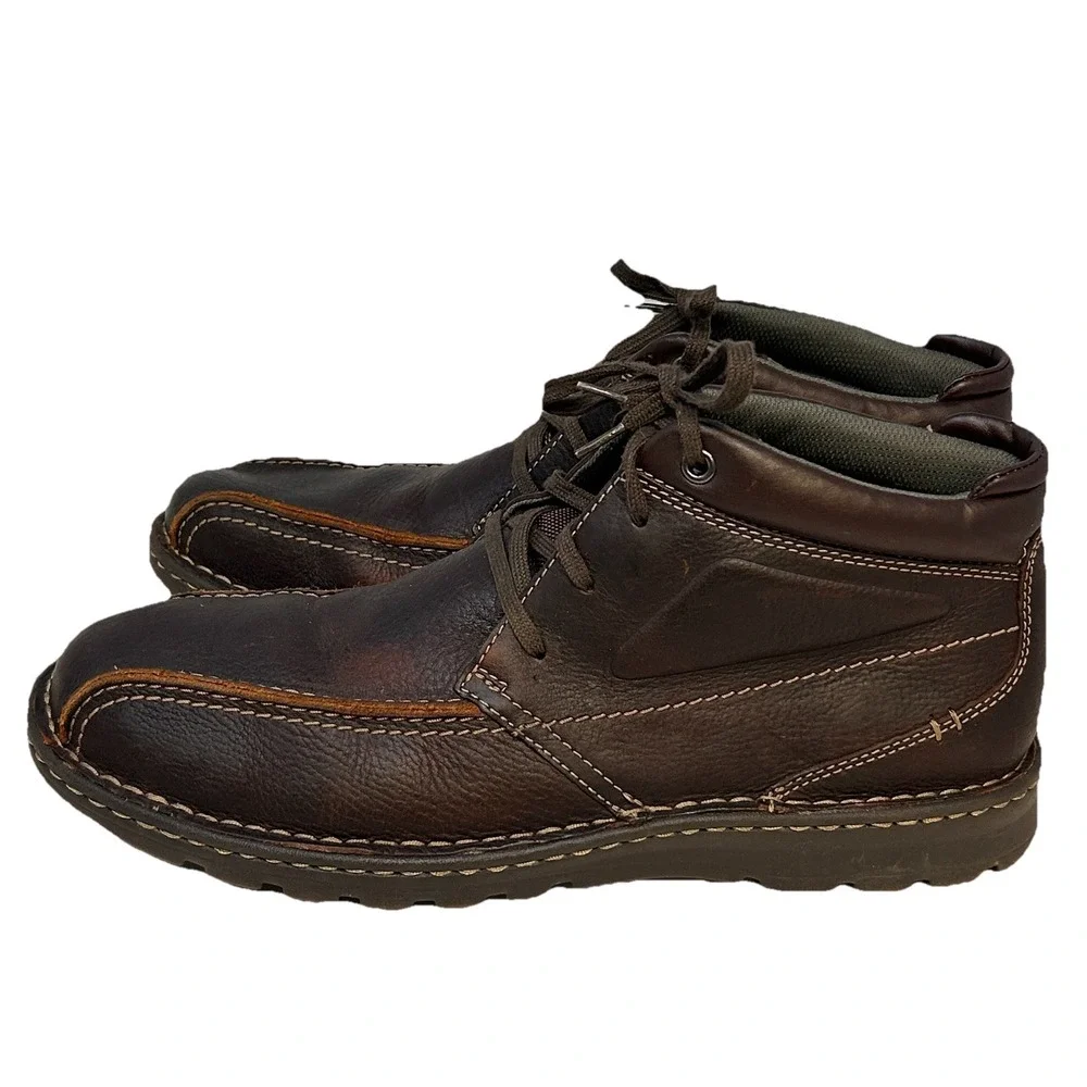 Clark's Brown Leather Ankle‎ Boots Men's 12M Mix Toe Lace Up